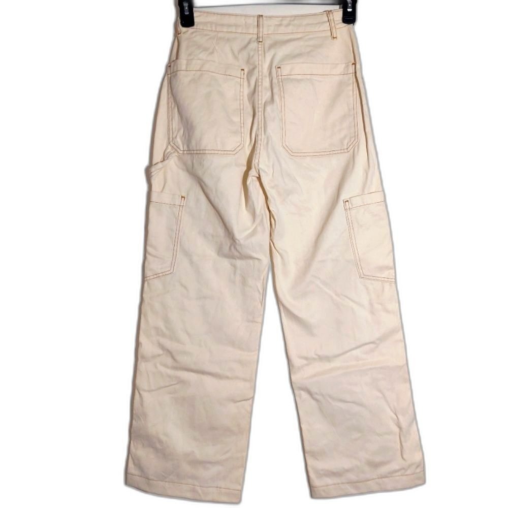 Denim Co. Women's 100% Cotton High Waist Wide Leg Cargo Jeans Cream Size 2 EUC - Picture 6 of 12